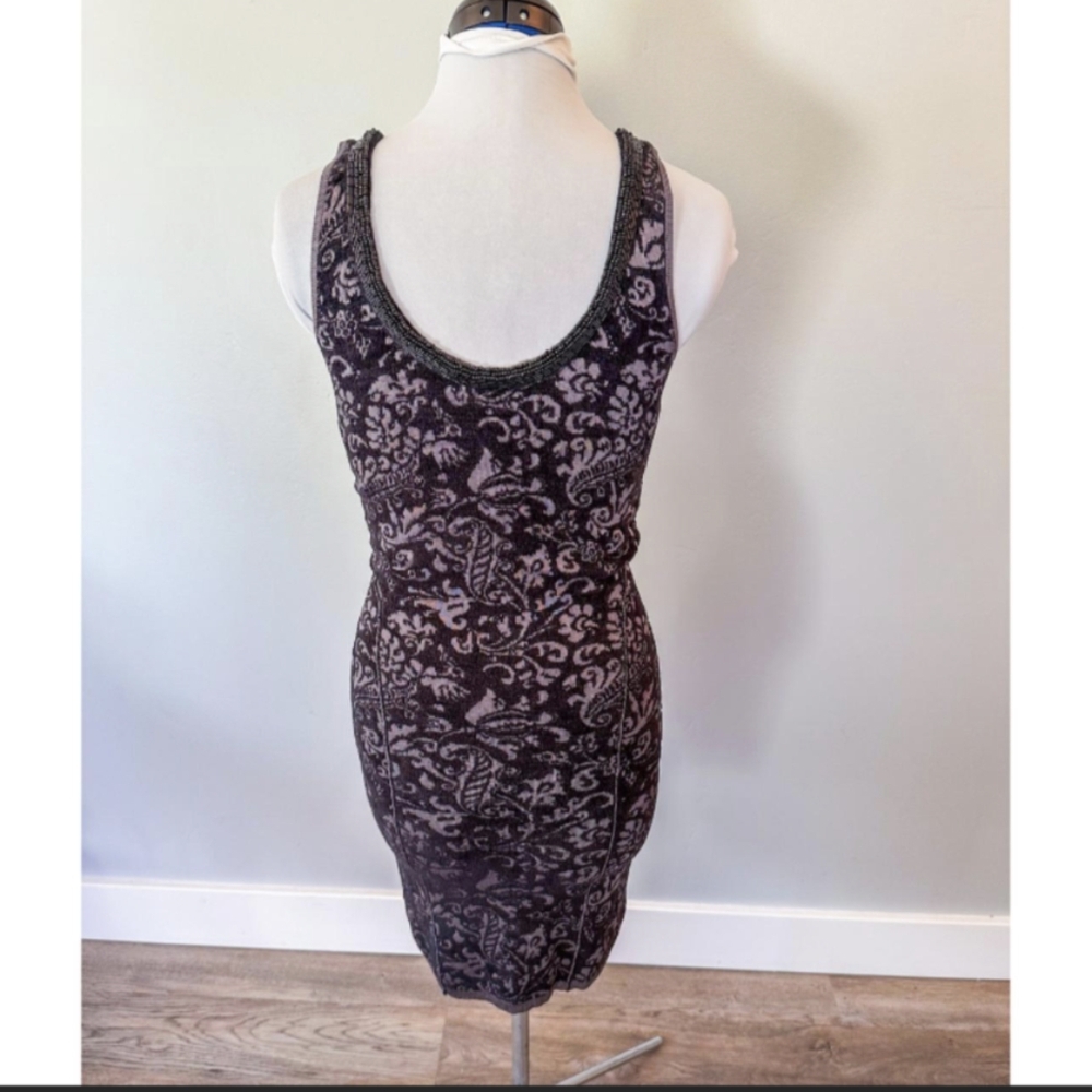 Free People Starstruck Black & Grey Beaded Knit Pullover Bodycon Mini Dress- XS - Picture 13 of 16